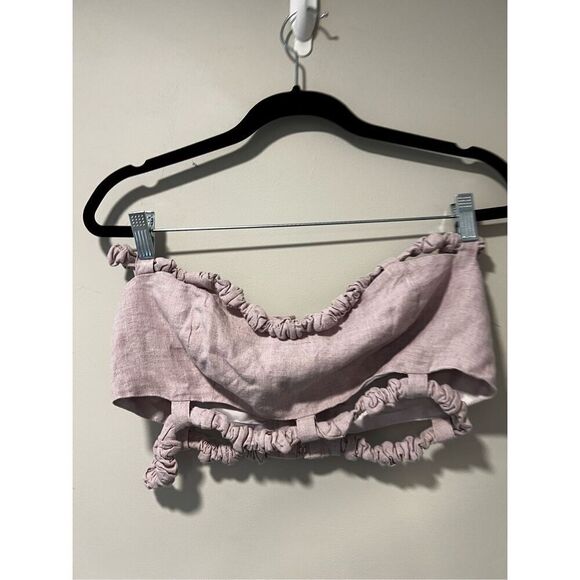 Ganni Women's Light Lilac Hemp Lined Tube Strapless Cropped Top Size 40 NWOT - Picture 7 of 14